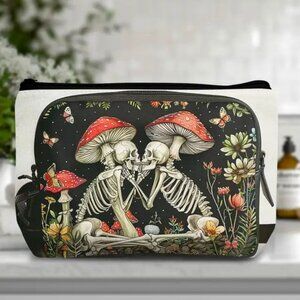 Cosmetic Bag Mushrooms Soulmates Skeletons Makeup Pouch Travel Storage Love NEW